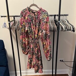 Kobi Halperin Vibrant Floral Midi Dress - Pink, Yellow, Black